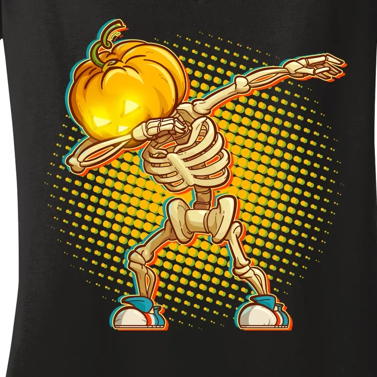 Dabbing Pumpkin Head Skeleton Women's V-Neck T-Shirt