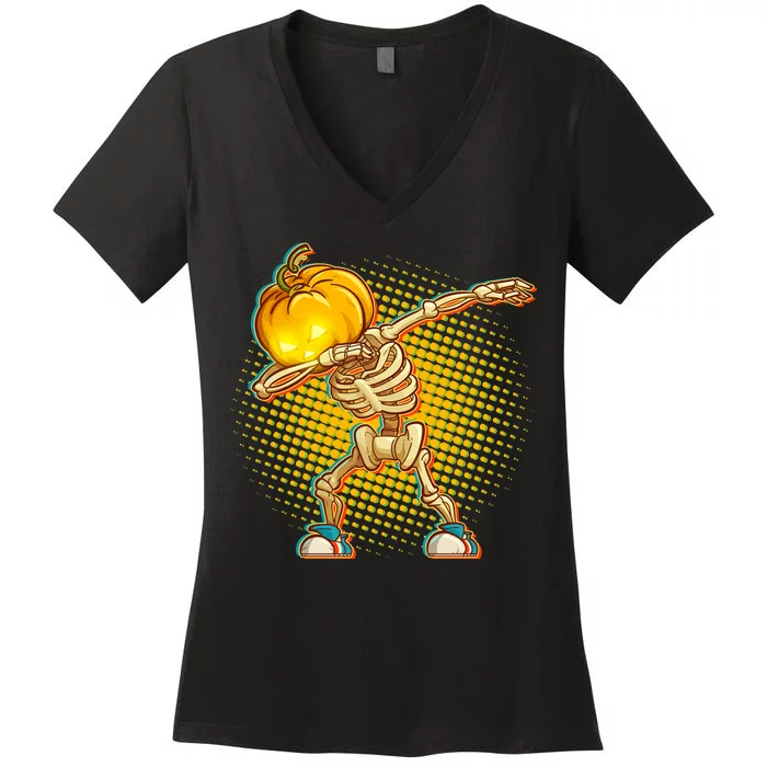 Dabbing Pumpkin Head Skeleton Women's V-Neck T-Shirt