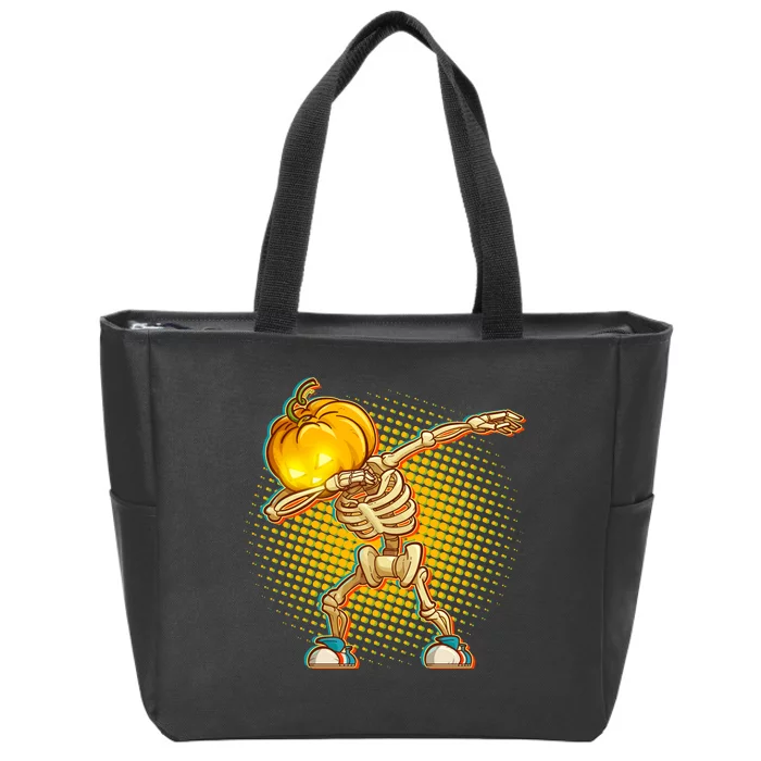 Dabbing Pumpkin Head Skeleton Zip Tote Bag