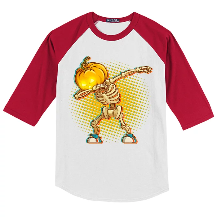 Dabbing Pumpkin Head Skeleton Kids Colorblock Raglan Jersey