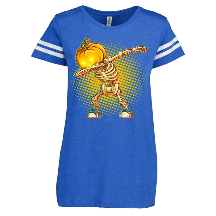 Dabbing Pumpkin Head Skeleton Enza Ladies Jersey Football T-Shirt