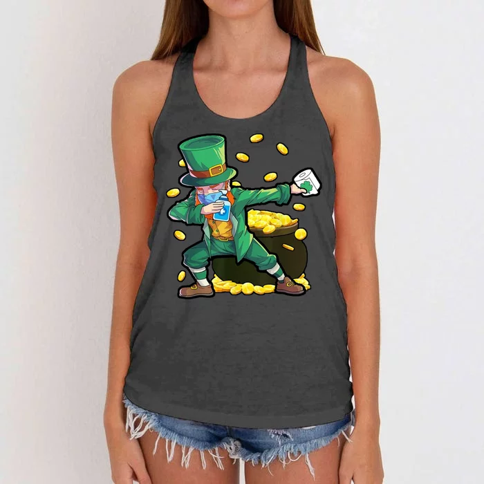 Dabbing Quarantine Leprechaun Women's Knotted Racerback Tank