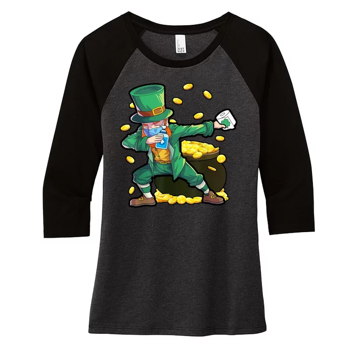 Dabbing Quarantine Leprechaun Women's Tri-Blend 3/4-Sleeve Raglan Shirt