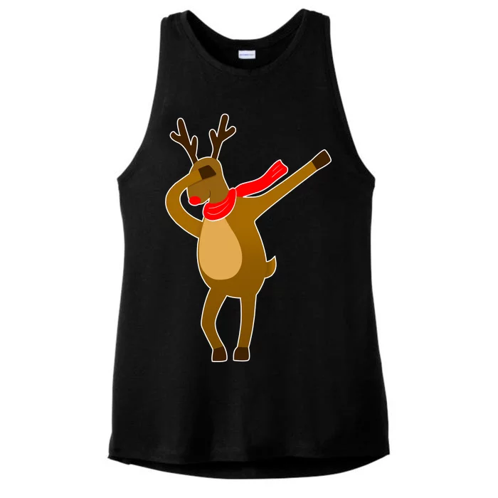 Dabbing Red Nose Reindeer Christmas Ladies Tri-Blend Wicking Tank