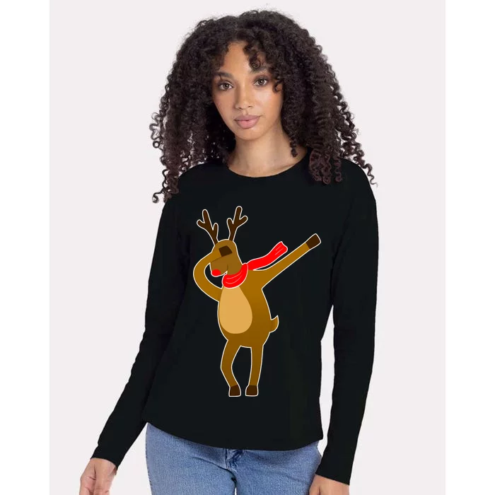 Dabbing Red Nose Reindeer Christmas Womens Cotton Relaxed Long Sleeve T-Shirt