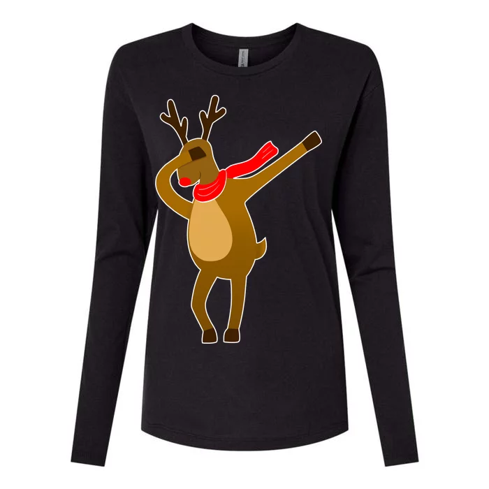 Dabbing Red Nose Reindeer Christmas Womens Cotton Relaxed Long Sleeve T-Shirt