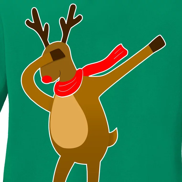 Dabbing Red Nose Reindeer Christmas Ladies Long Sleeve Shirt