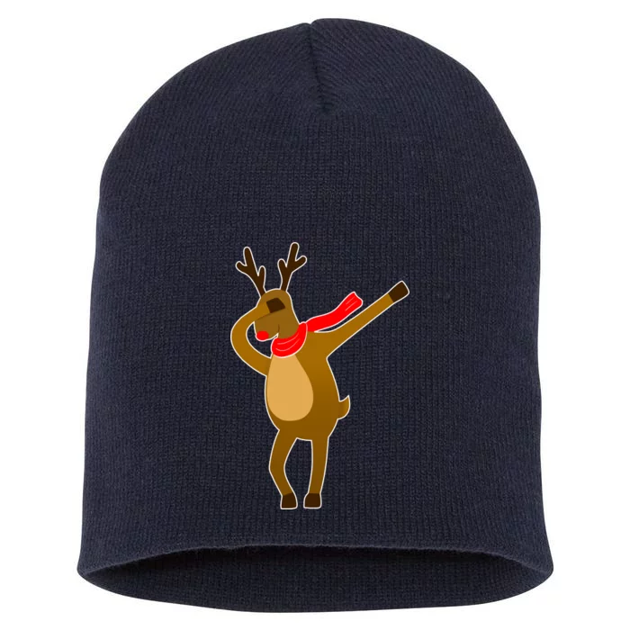 Dabbing Red Nose Reindeer Christmas Short Acrylic Beanie