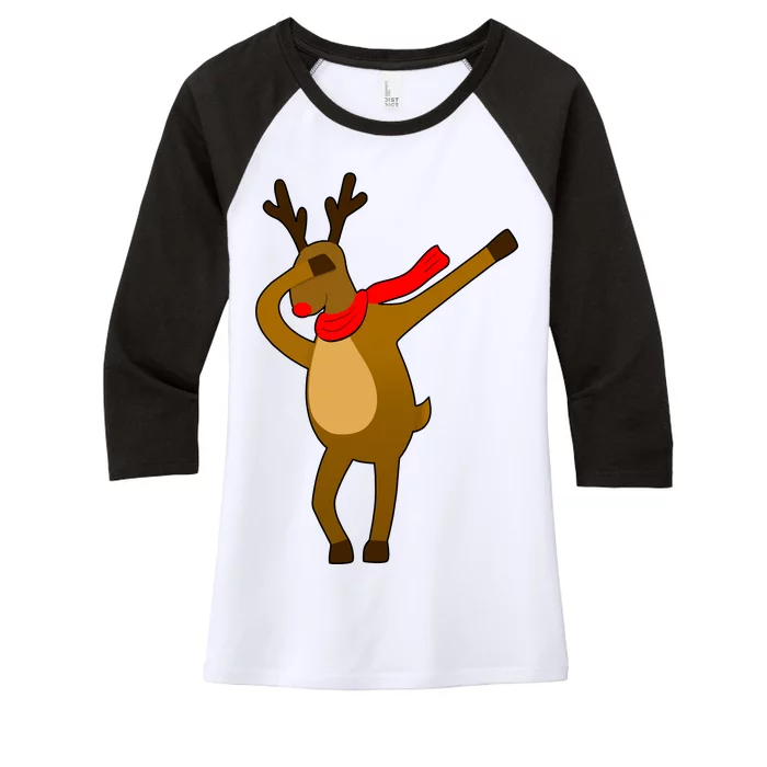 Dabbing Red Nose Reindeer Christmas Women's Tri-Blend 3/4-Sleeve Raglan Shirt