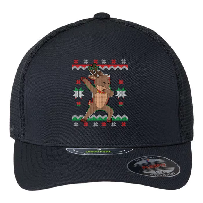 Dabbing Reindeer Ugly Christmas Flexfit Unipanel Trucker Cap