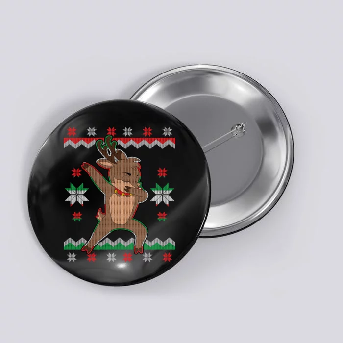 Dabbing Reindeer Ugly Christmas Button