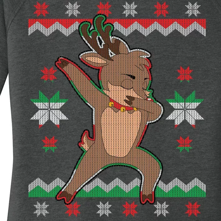 Dabbing Reindeer Ugly Christmas Women's Perfect Tri Tunic Long Sleeve Shirt