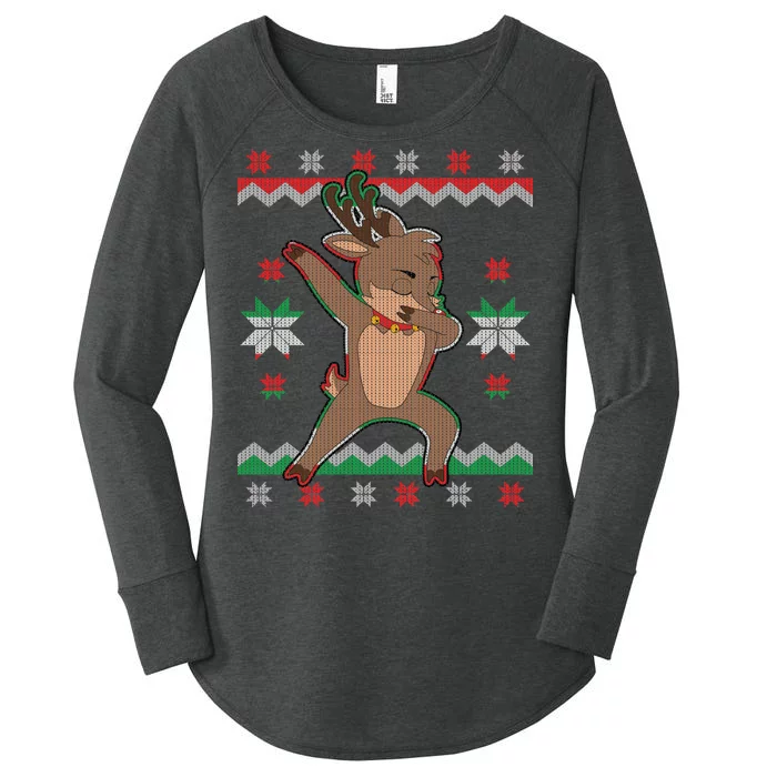 Dabbing Reindeer Ugly Christmas Women's Perfect Tri Tunic Long Sleeve Shirt