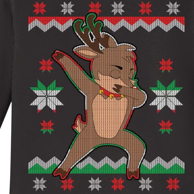 Dabbing Reindeer Ugly Christmas Baby Long Sleeve Bodysuit