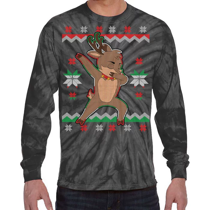 Dabbing Reindeer Ugly Christmas Tie-Dye Long Sleeve Shirt