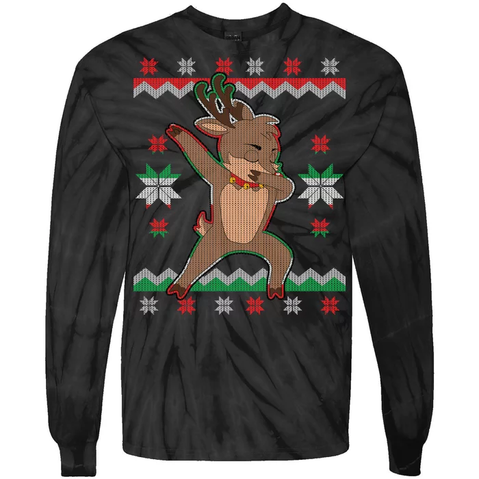 Dabbing Reindeer Ugly Christmas Tie-Dye Long Sleeve Shirt