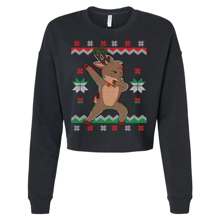 Dabbing Reindeer Ugly Christmas Cropped Pullover Crew