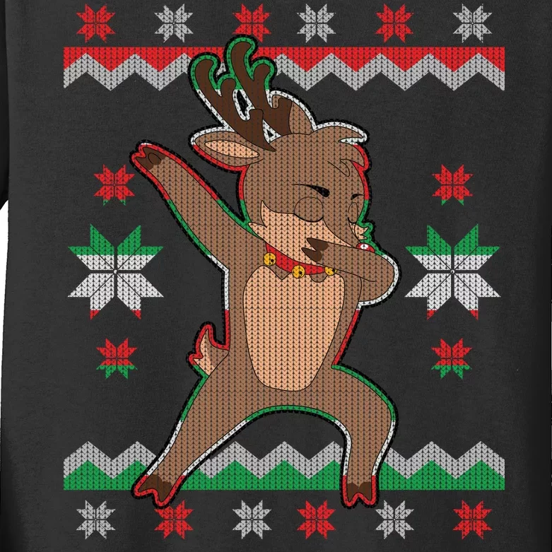 Dabbing Reindeer Ugly Christmas Kids Long Sleeve Shirt