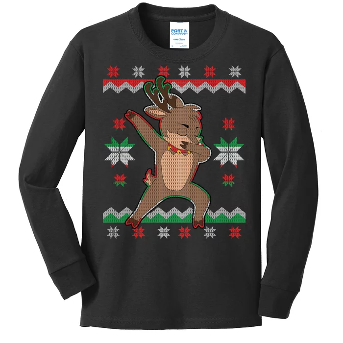 Dabbing Reindeer Ugly Christmas Kids Long Sleeve Shirt