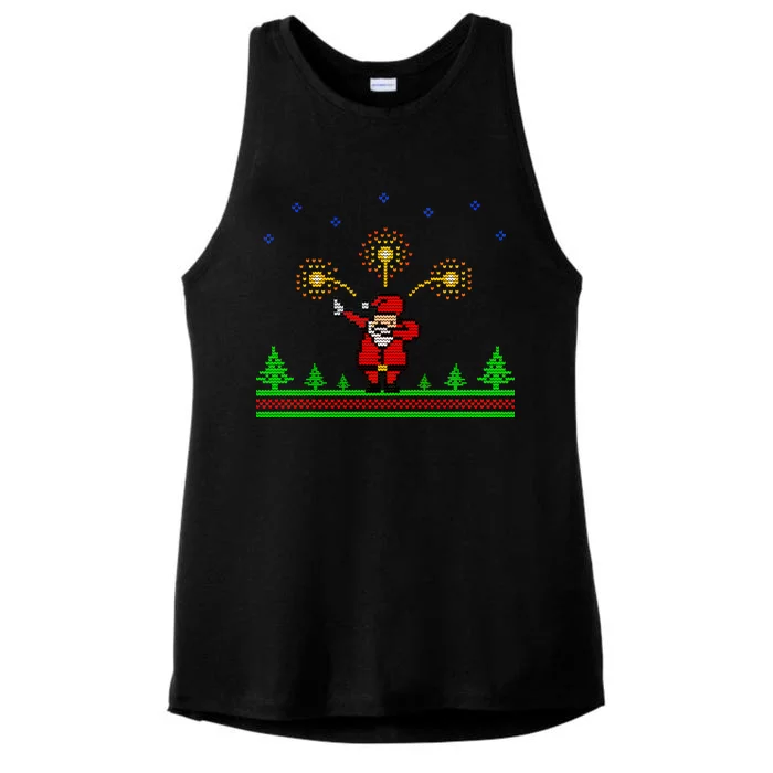 Dabbing Santa 8-Bit Ugly Christmas Ladies Tri-Blend Wicking Tank