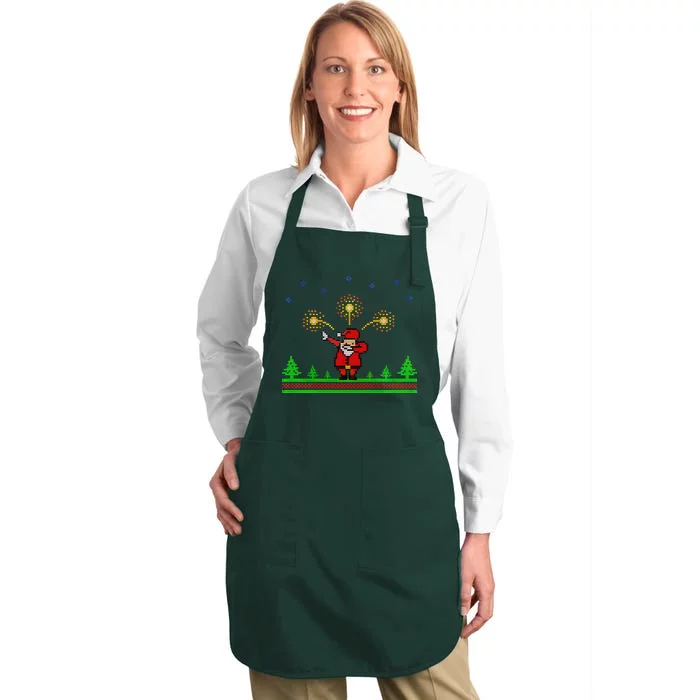 Dabbing Santa 8-Bit Ugly Christmas Full-Length Apron With Pocket