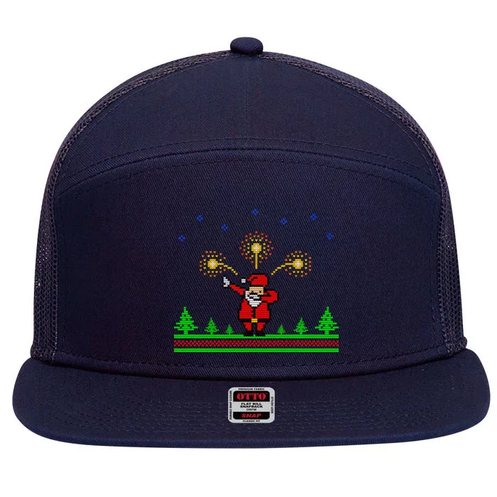 Dabbing Santa 8-Bit Ugly Christmas 7 Panel Mesh Trucker Snapback Hat