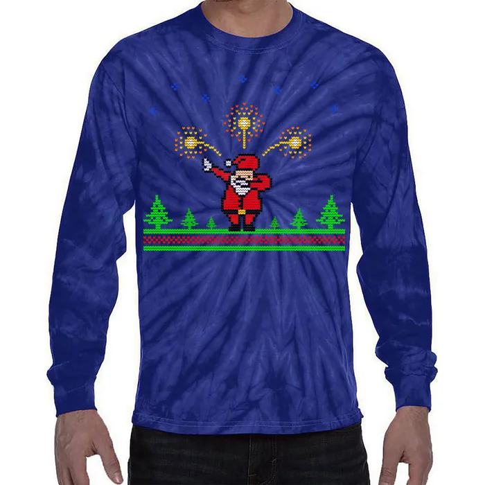 Dabbing Santa 8-Bit Ugly Christmas Tie-Dye Long Sleeve Shirt