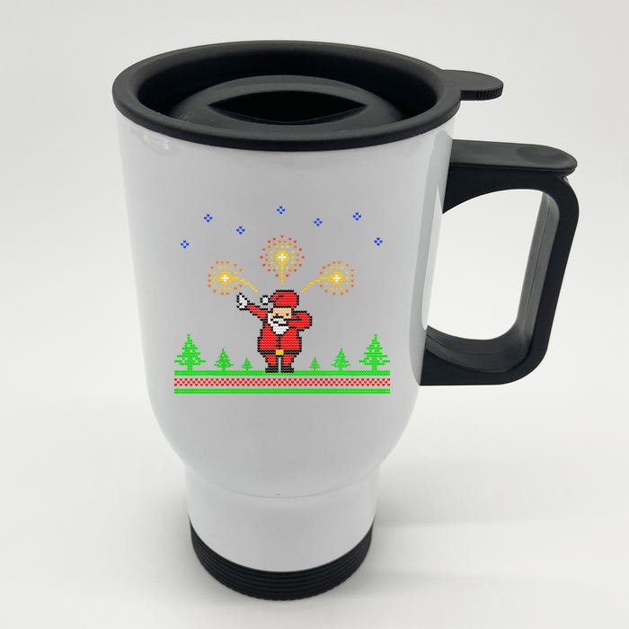 Dabbing Santa 8-Bit Ugly Christmas Front & Back Stainless Steel Travel Mug