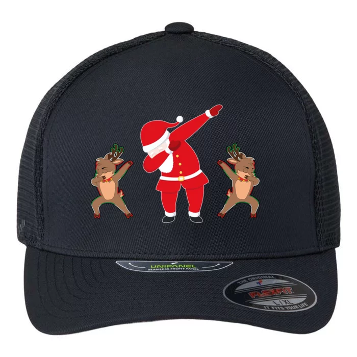 Dabbing Santa And Reindeer Funny Christmas Flexfit Unipanel Trucker Cap