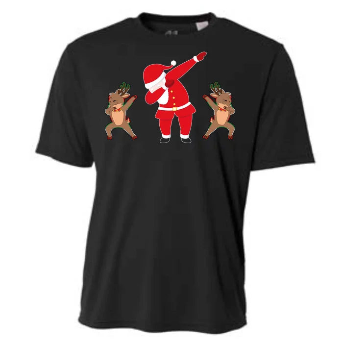 Dabbing Santa And Reindeer Funny Christmas Cooling Performance Crew T-Shirt