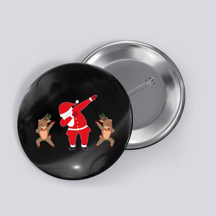 Dabbing Santa And Reindeer Funny Christmas Button