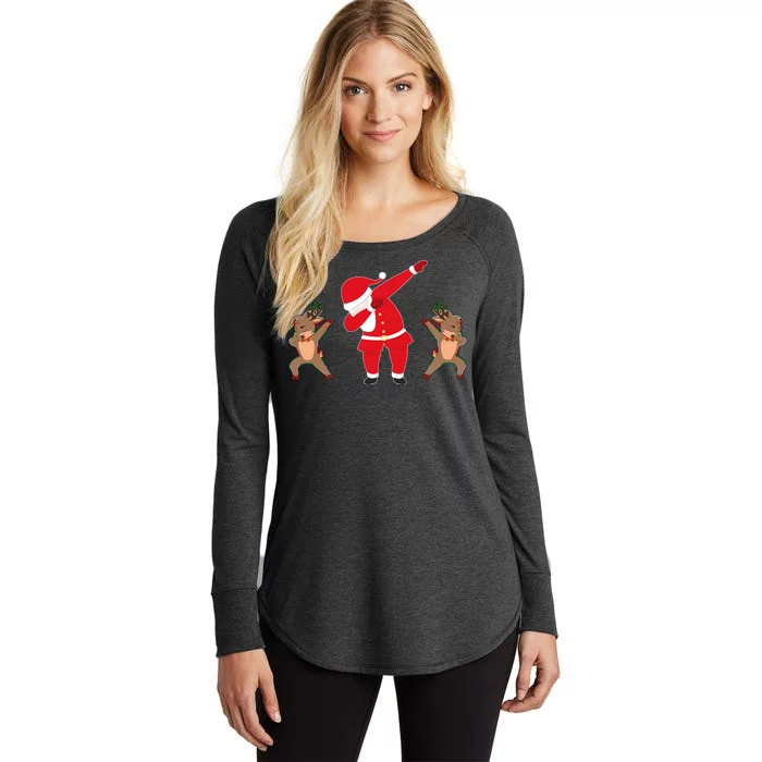 Dabbing Santa And Reindeer Funny Christmas Women's Perfect Tri Tunic Long Sleeve Shirt