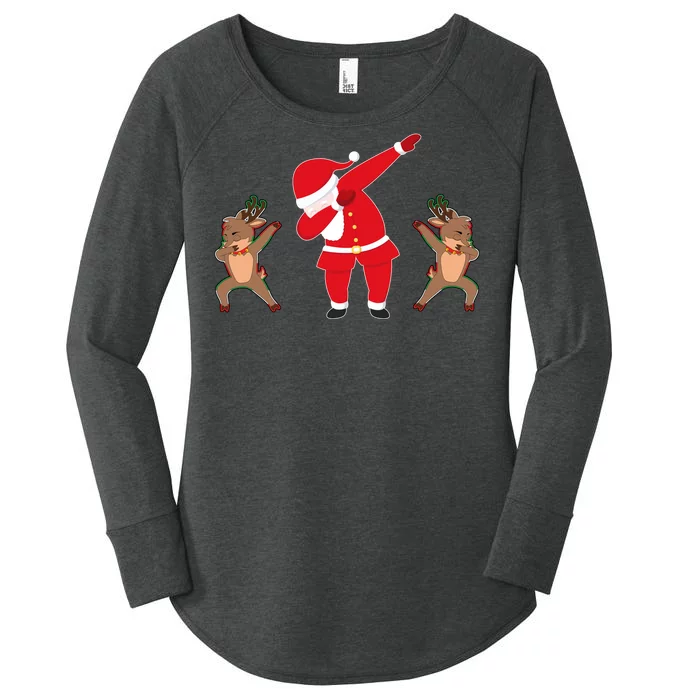 Dabbing Santa And Reindeer Funny Christmas Women's Perfect Tri Tunic Long Sleeve Shirt