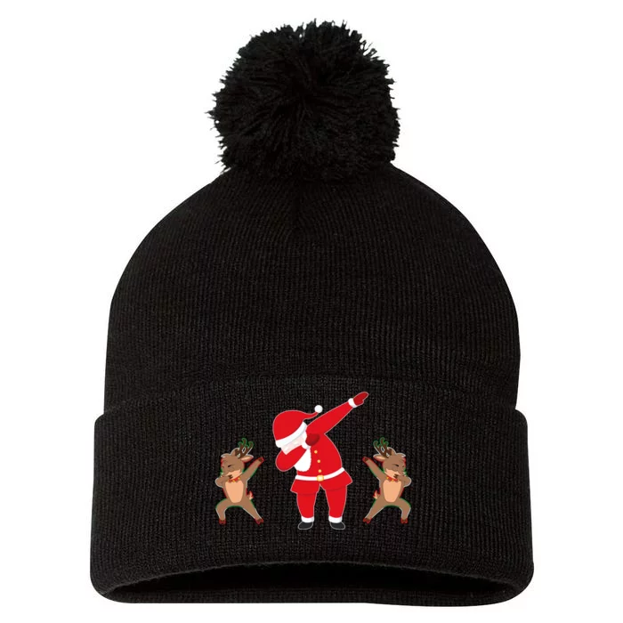 Dabbing Santa And Reindeer Funny Christmas Pom Pom 12in Knit Beanie