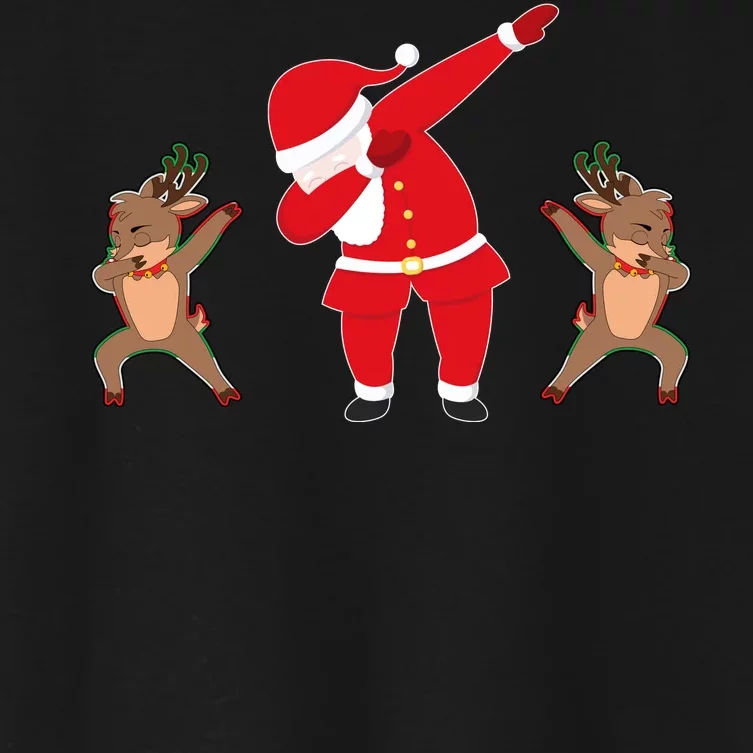 Dabbing Santa And Reindeer Funny Christmas Women's Crop Top Tee