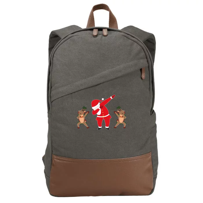 Dabbing Santa And Reindeer Funny Christmas Cotton Canvas Backpack