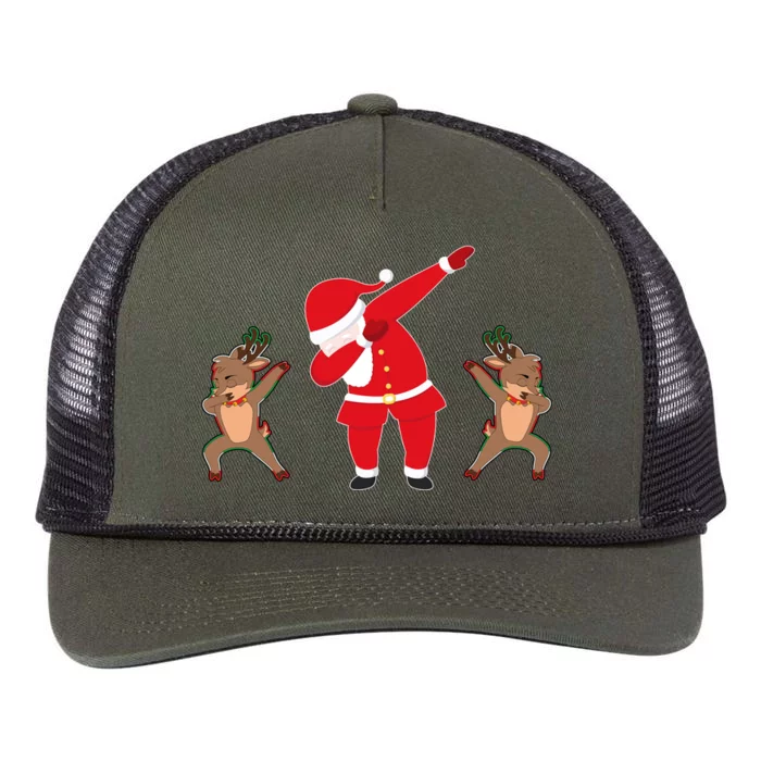 Dabbing Santa And Reindeer Funny Christmas Retro Rope Trucker Hat Cap