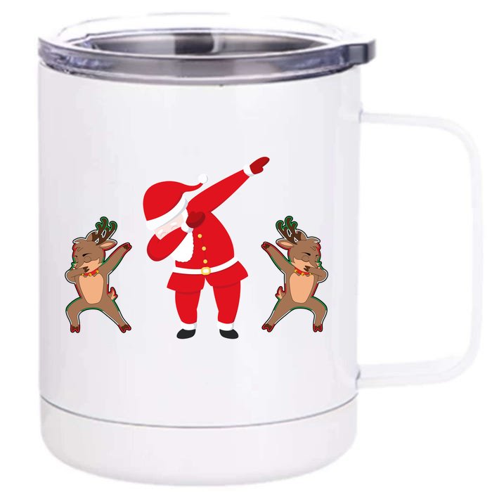 Dabbing Santa And Reindeer Funny Christmas Front & Back 12oz Stainless Steel Tumbler Cup