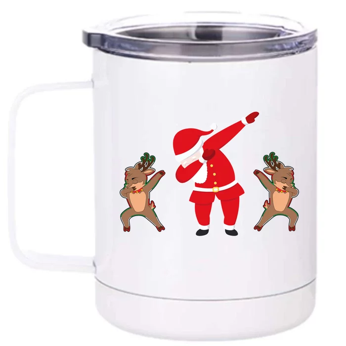 Dabbing Santa And Reindeer Funny Christmas Front & Back 12oz Stainless Steel Tumbler Cup