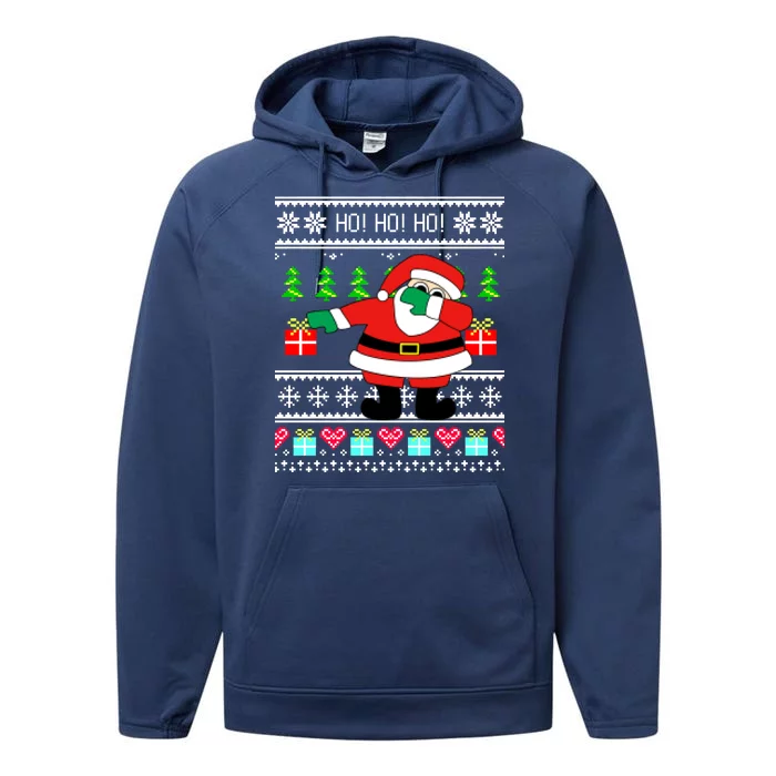 Dabbing Santa Claus Ugly Christmas Sweater Design Performance Fleece Hoodie