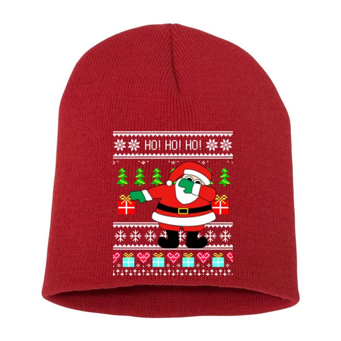 Dabbing Santa Claus Ugly Christmas Sweater Design Short Acrylic Beanie