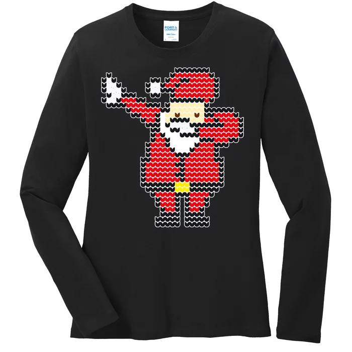 Dabbing Santa Pix-elated Christmas Ladies Long Sleeve Shirt