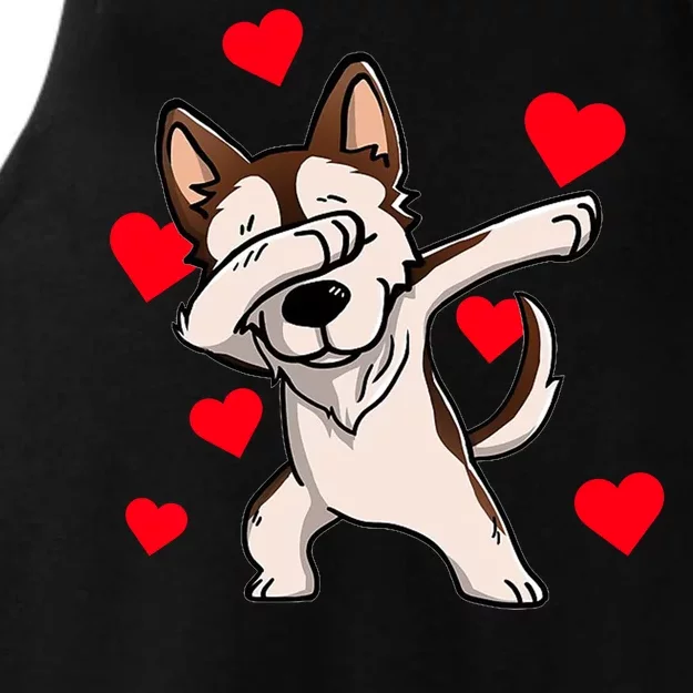 Dabbing Siberian Husky Valentines Day Ladies Tri-Blend Wicking Tank