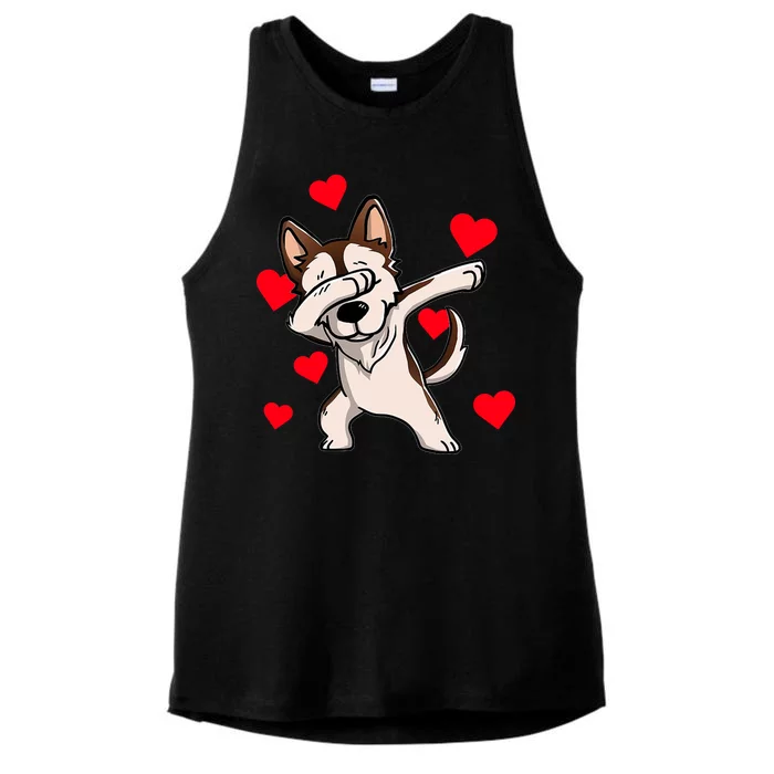 Dabbing Siberian Husky Valentines Day Ladies Tri-Blend Wicking Tank