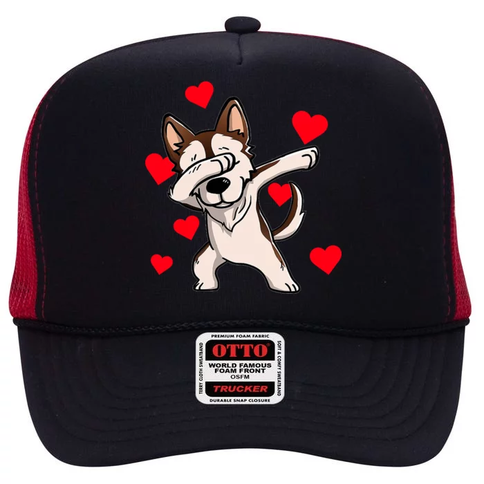 Dabbing Siberian Husky Valentines Day High Crown Mesh Trucker Hat