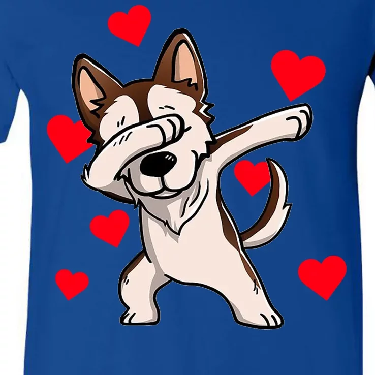 Dabbing Siberian Husky Valentines Day V-Neck T-Shirt