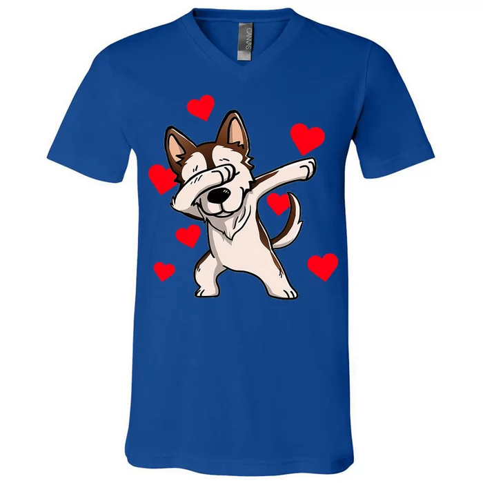 Dabbing Siberian Husky Valentines Day V-Neck T-Shirt