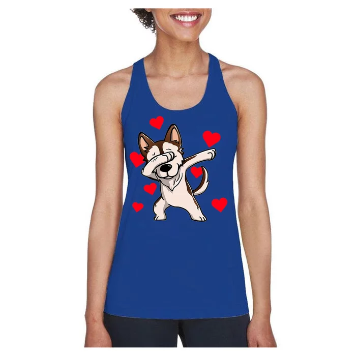 Dabbing Siberian Husky Valentines Day Women's Racerback Tank