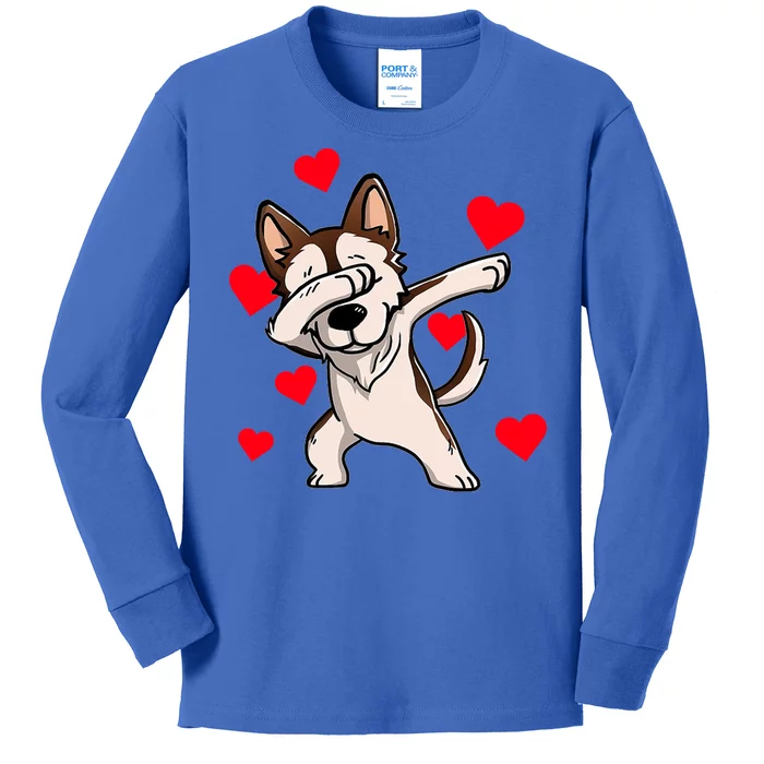 Dabbing Siberian Husky Valentines Day Kids Long Sleeve Shirt