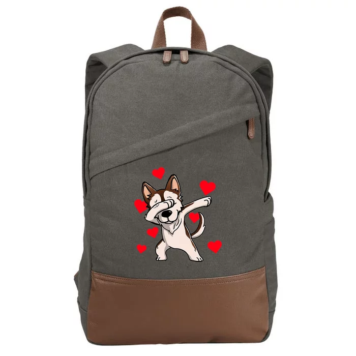 Dabbing Siberian Husky Valentines Day Cotton Canvas Backpack